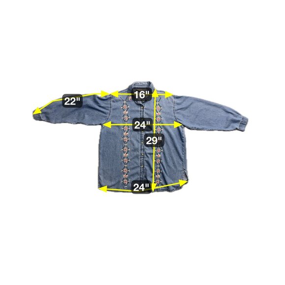 Vintage Denim Button Up Embroidered Floral Print Oversized Large Western Cottage - Picture 8 of 8